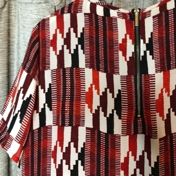 Michael Michael Kors Red & Cream Southwestern Print Sheer Short Sleeve Top Small - Picture 10 of 13